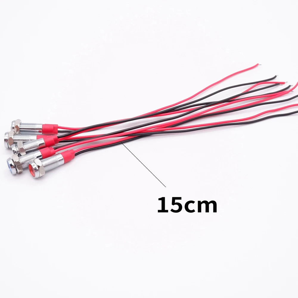 5pcs 6mm Metal Indicator Light LED Warning Signal Lamp Pilot With Wire 3V 5V 6V 12V 24V 220V Red Orange Blue Green White