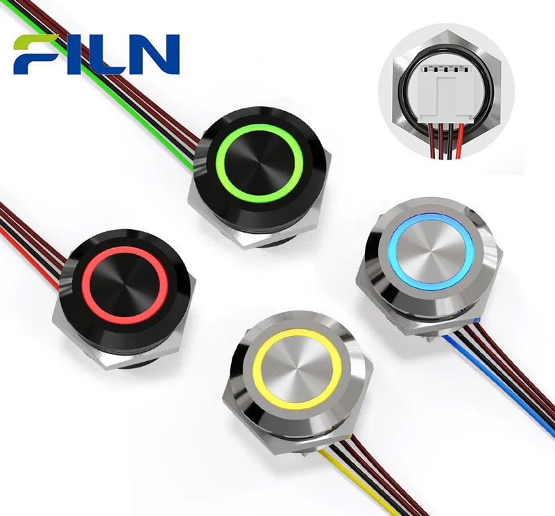 12mm Mini Metal LED Push Button Switch IP67 Waterproof Momentary 5-12-24V Short Stroke Push Button with Quick Connect Terminals