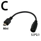 5.5*2.1mm DC Power Plug Waterproof Jacket Female To Micro USB / Mini USB / Type C Male Adapter Cable