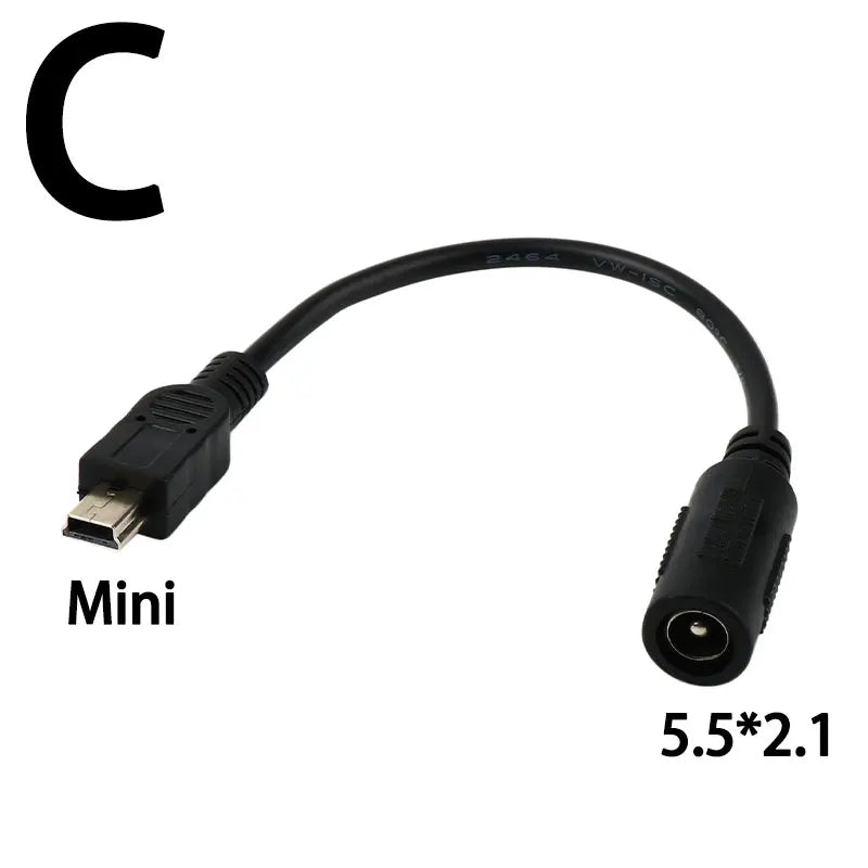 5.5*2.1mm DC Power Plug Waterproof Jacket Female To Micro USB / Mini USB / Type C Male Adapter Cable