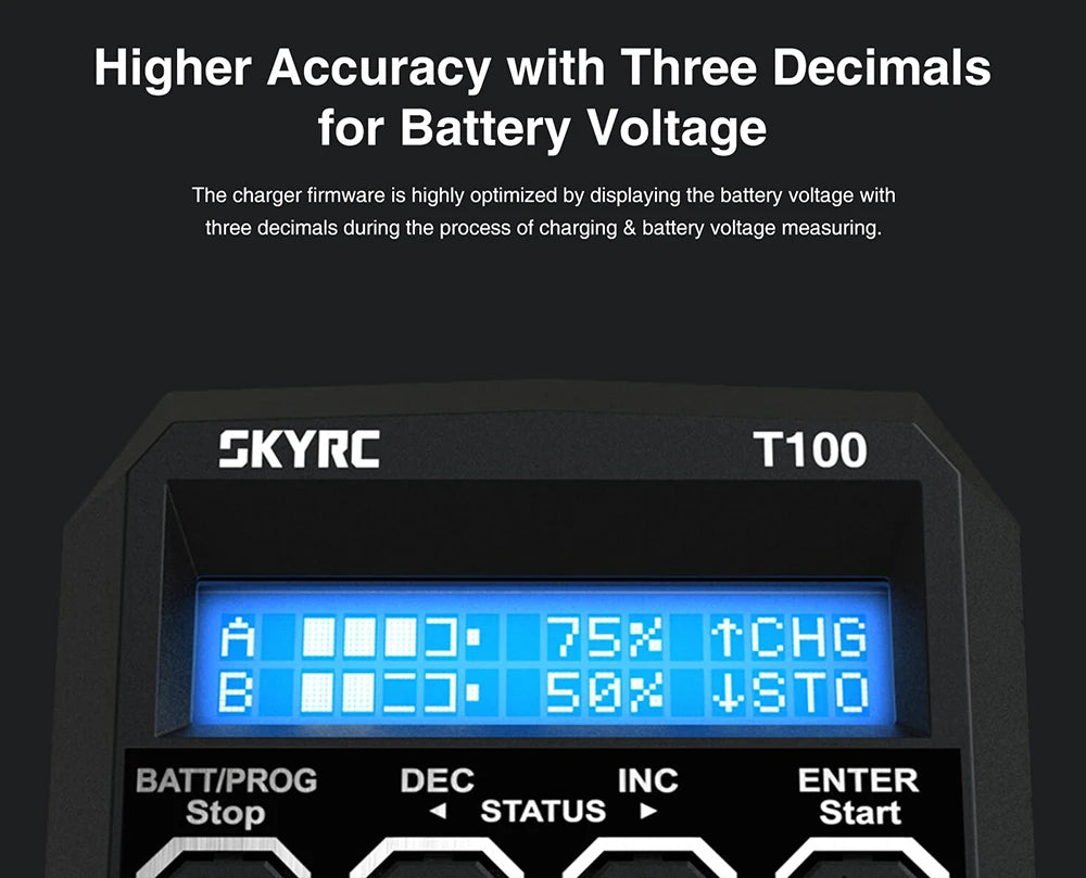 SKYRC T100 AC Lipo Battery Balance Charger Dual 5A 2X50W for 2-4S NiMH / NiCd / LiPo / LiFe / Lilon / LiHV  RC Car Charger