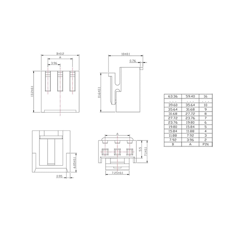JST VH3.96 3.96mm Female Housing Connector Plug 2-10 Pin 22AWG Electronic Wire Cable 20CM 5/10Pcs