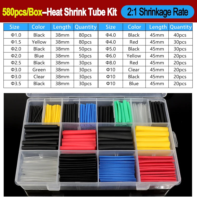 2:1/ 3:1/4:1 Heat Shrink Tube Set 73~900pcs Shrinkage Tubing Kit Cable Repair Protecter Wire Insulation Thermoresistant Sleeving