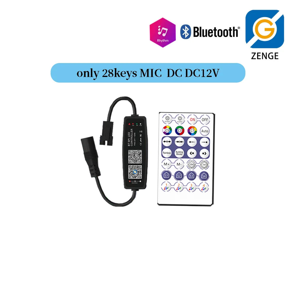 2.7mm WS2812 RGBIC LED Light 160Leds/M WS2812B 2020SMD Addressable Strip Lamp With DC/USB 28keys BT Music Led Controller DC5/12V