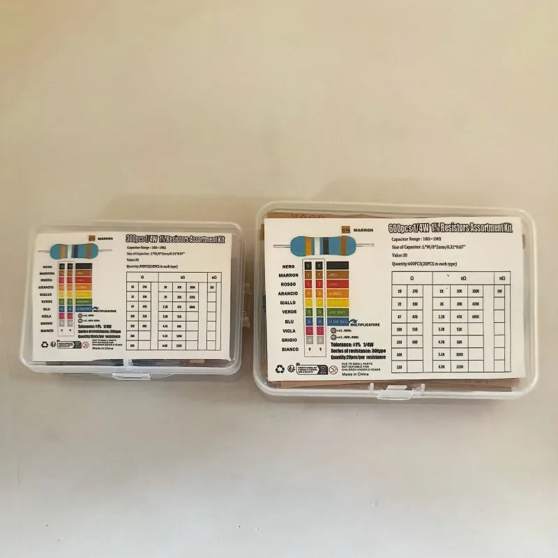 600/300PCS 1/4w Metal Film Resistor 30 Values Resistance Kit 10R-1M 150R 680K 0.25W 1% Resistors Set