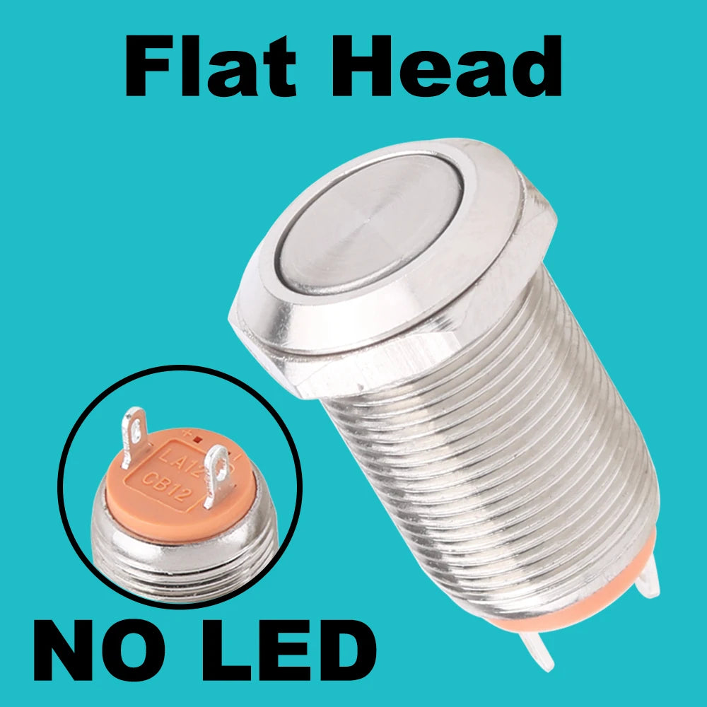 1 pc 12mm metal push button waterproof nickel plated brass switch flat high head Round shape momentary self reset 1NO latching