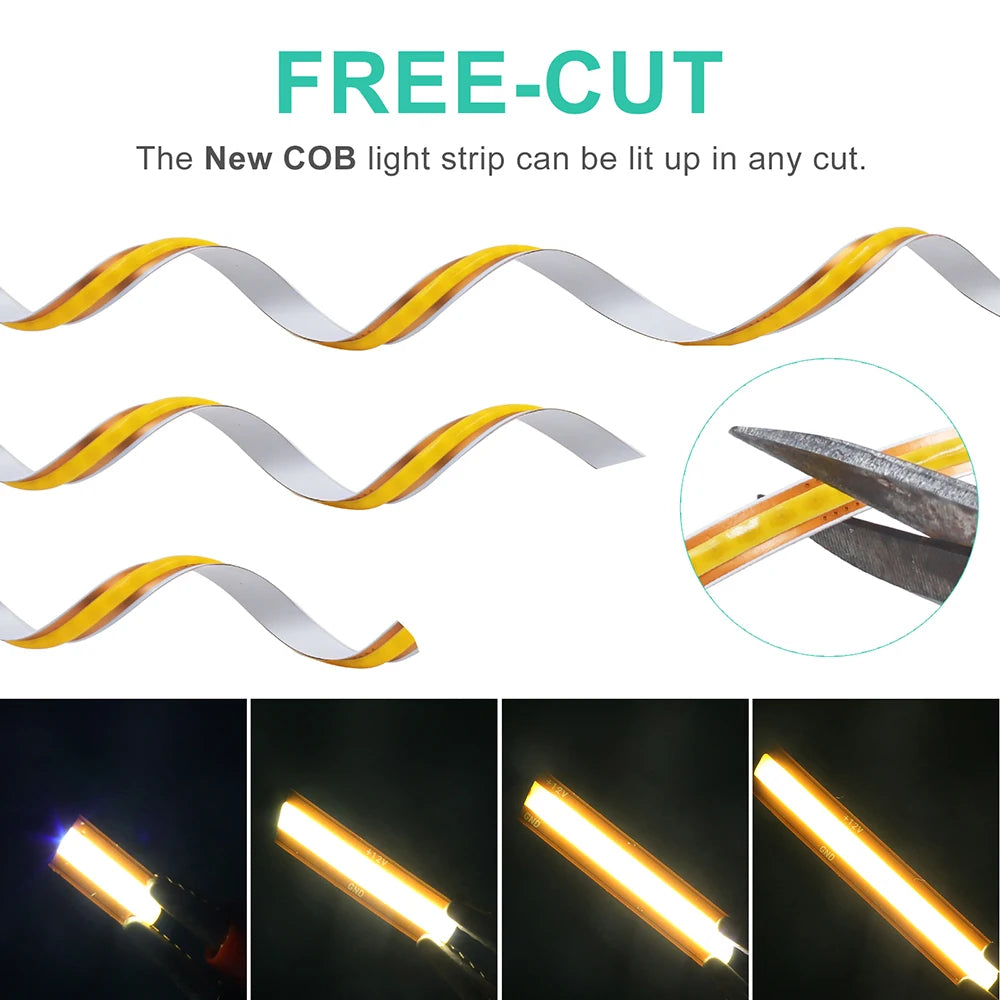 5mm 8mm PCB Free Cut COB LED Strip 12V 24V Tape Light 400 Leds Flexible 3000k 6000k 4000k 0.5m 2m 5m 10m 20m Linear Lighting