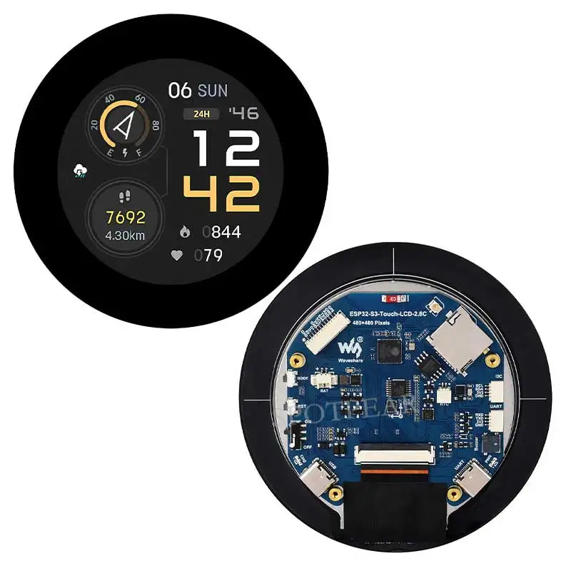 Waveshare 2.8 Inch Round Display ESP32 S3 Development Board 480×480 WiFi BT5 8MB PSRAM 16MB Flash 6-Axis IMU RTC Touch Optional