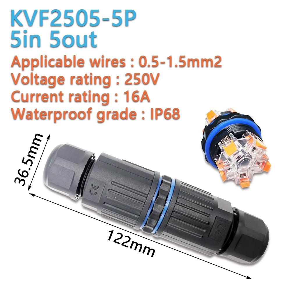 IP68 waterproof cable connector quick connection KVSF-15 2 in 2 out 2/3/4/5 pin Electrical Terminal Adapter Wire Connector