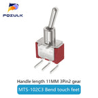 Vertical Right Angle 2/3/10A 125/250V AV 3/6Pins 2/3Position SPDT PCB Mount Toggle Switch ON-OFF-ON Rocker Switche ON-ON