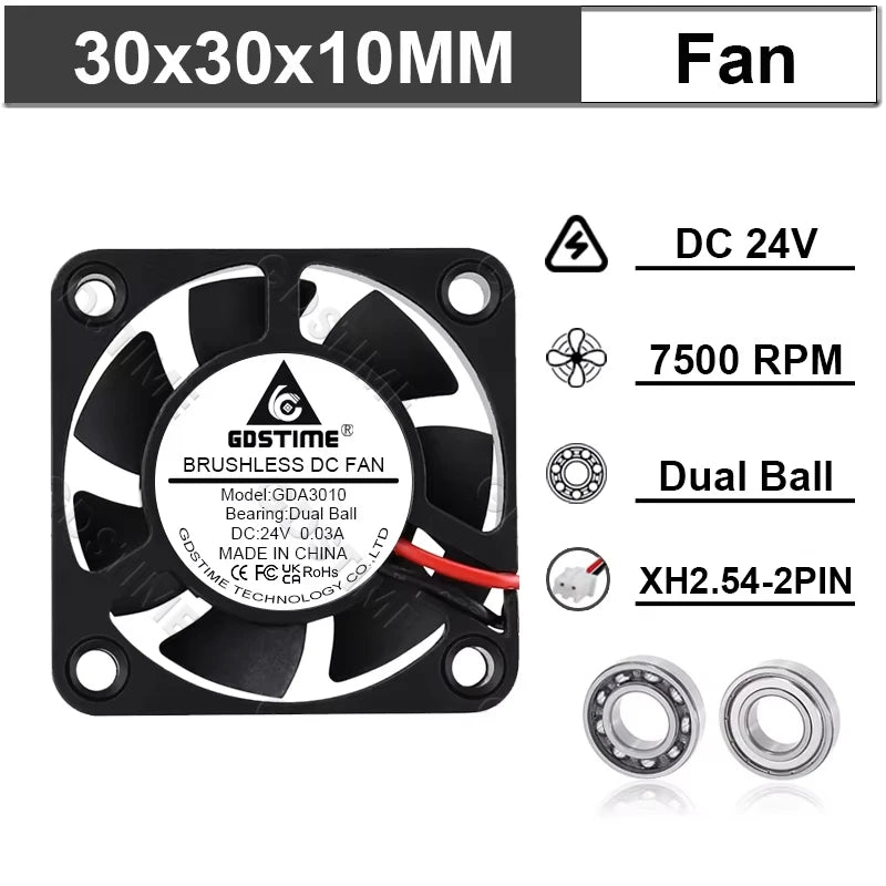 Gdstime Brushless Turbo Fan 24V Dual Ball 30mm 40mm 50mm For 3D Printer Fan DC Blower Cooling Fan 3010 4010 4020 5015 Clooer