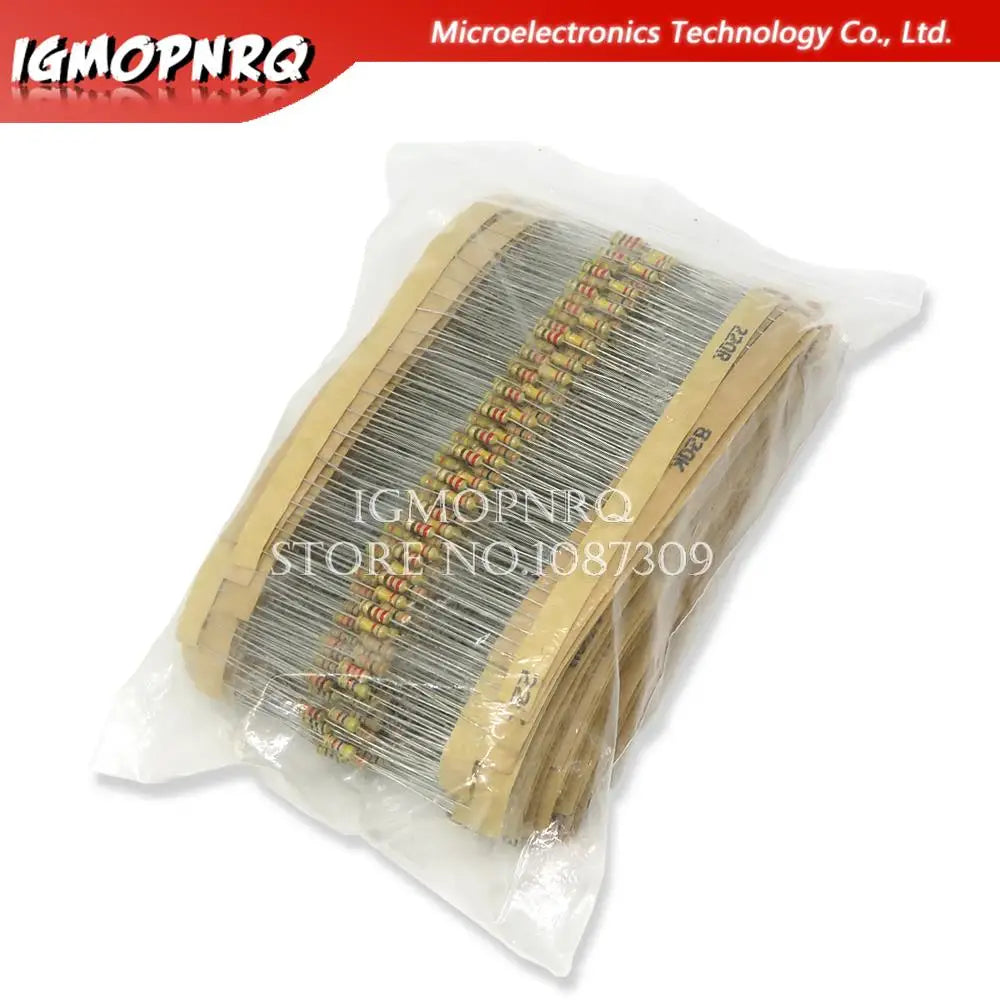 1500PCS 1/4W Carbon Film Resistors Assorted kit 75Values (1 ohm~ 10M ohm) Resistance 5% Tolerance Resistor Pack