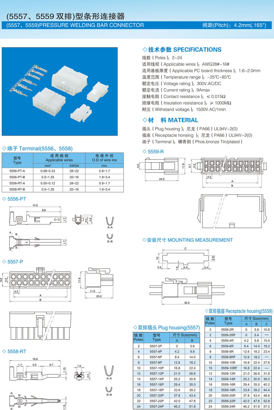 10pc 5559 Receptacle Mini-Fit MX4.2 Dual Row Female Plug Housing Automotive Connector 2x1-2x12P PC Graphic Card PCI-E ATX Power