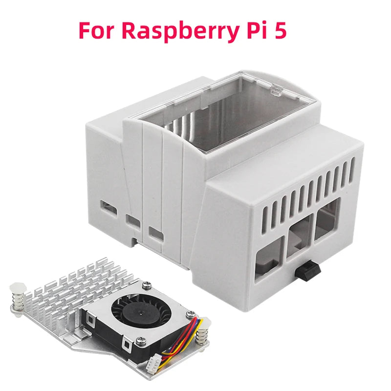 Raspberry Pi 5 4 3 ABS Case Electrical Box DIN Rail Modular Shell Optional Alumium Heatsink Cooling Fan for Pi 4 /3B+ /3B