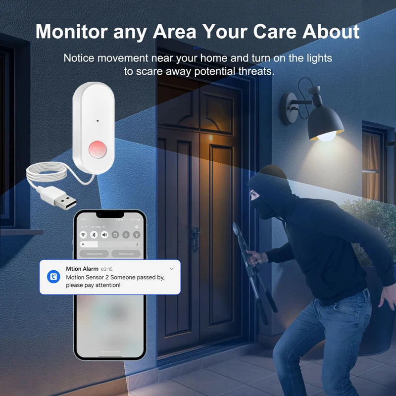 WiFi Human Motion Sensor PIR Infrared Detector Works With Tuya Smart Life APP Home Security Anti-theft Devices Support Alexa