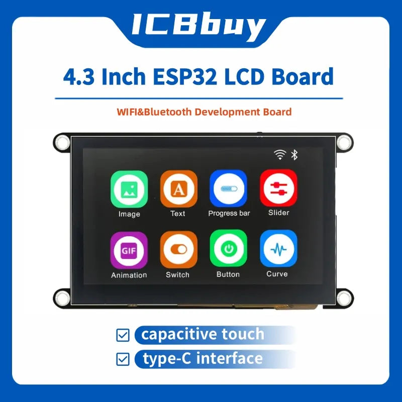 ESP32-S3 8M PSRAM 4M FLASH 4.3-Inch IPS Capacitive Touch 480*272 LCD Display Module with WIFI and Bluetooth