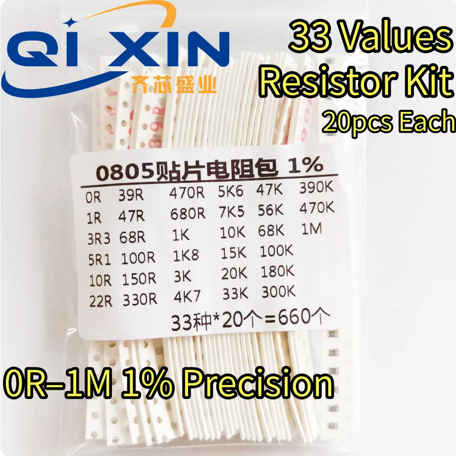 SMD Chip Resistor Assortment Kit 0402 0603 0805 1206 Size, 33 Values 20pcs Each SMT Sample Pack Electronic Circuit Repair Compon