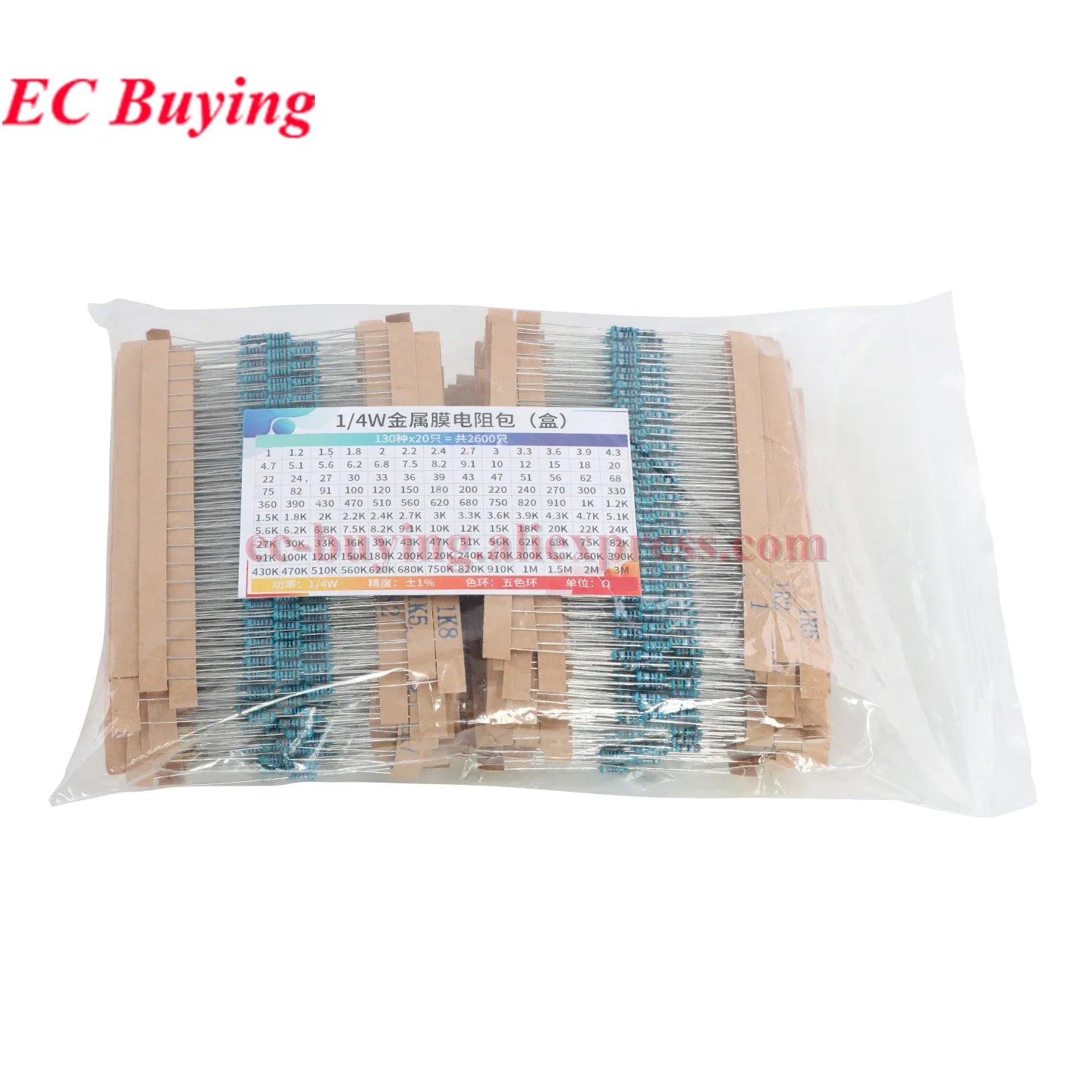 2600Pcs/150pcs 1/4W 1/2W 1W 2W 3W 5W Metal Film Resistor Assortment Kit 1% 0.25W 0.5W Resistance Set Electronic Components Kits