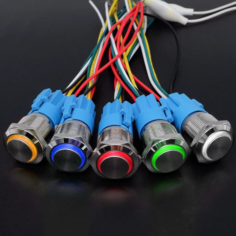 10 pcs  Latching Push Button Switch Metal Shell 16/19/22mmWaterproof Power Symbol Pattern Self-Locking Momentary Fixed 1NO 1NC