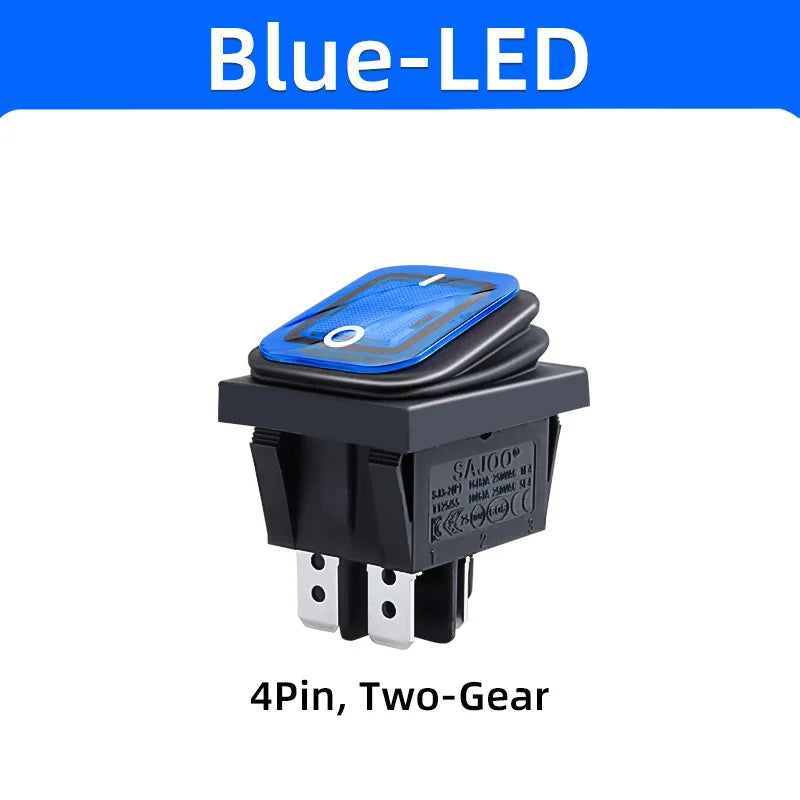 SAJOO Waterproof Rocker Switch KCD4 4Pin/6Pin DPDT With LED Lights Vehicle Boat Power Switch ON OFF 12V 24V 220V Size 22*30mm