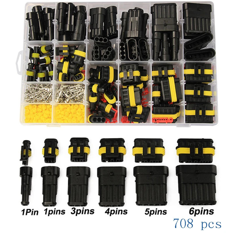240/352/708/1004pcs boxed car waterproof connector kit male and female pair terminal wire harness plug connector 1-6 holes