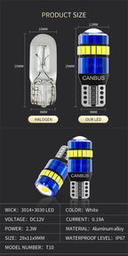 2PCS T10 W5W LED CANBUS No Error Clearance Car Interior Reading Door Trunk License Plate Lamp  6000K White 3030 SMD For BMW Audi