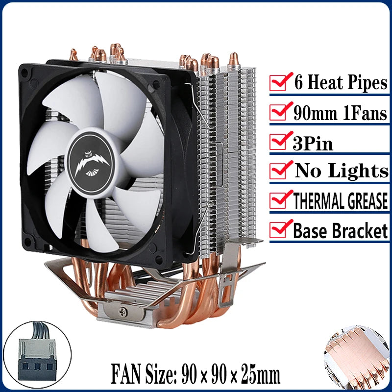 QiuzAim Air-cooled Radiator 2/4/6 Heat Pipe Computer Processor CPU Fan Compatible LGA115x 1200 1700 2011 2066 X79 X99 E5 AM4 AM5