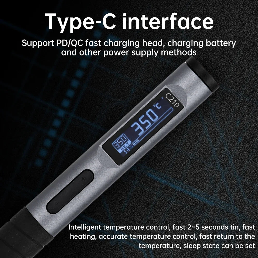 C210 Mini USB Soldering Iron With HD OLED Display 100W Smart Adjustable Temperature Fast Heating Soldering Kit Welding Tools