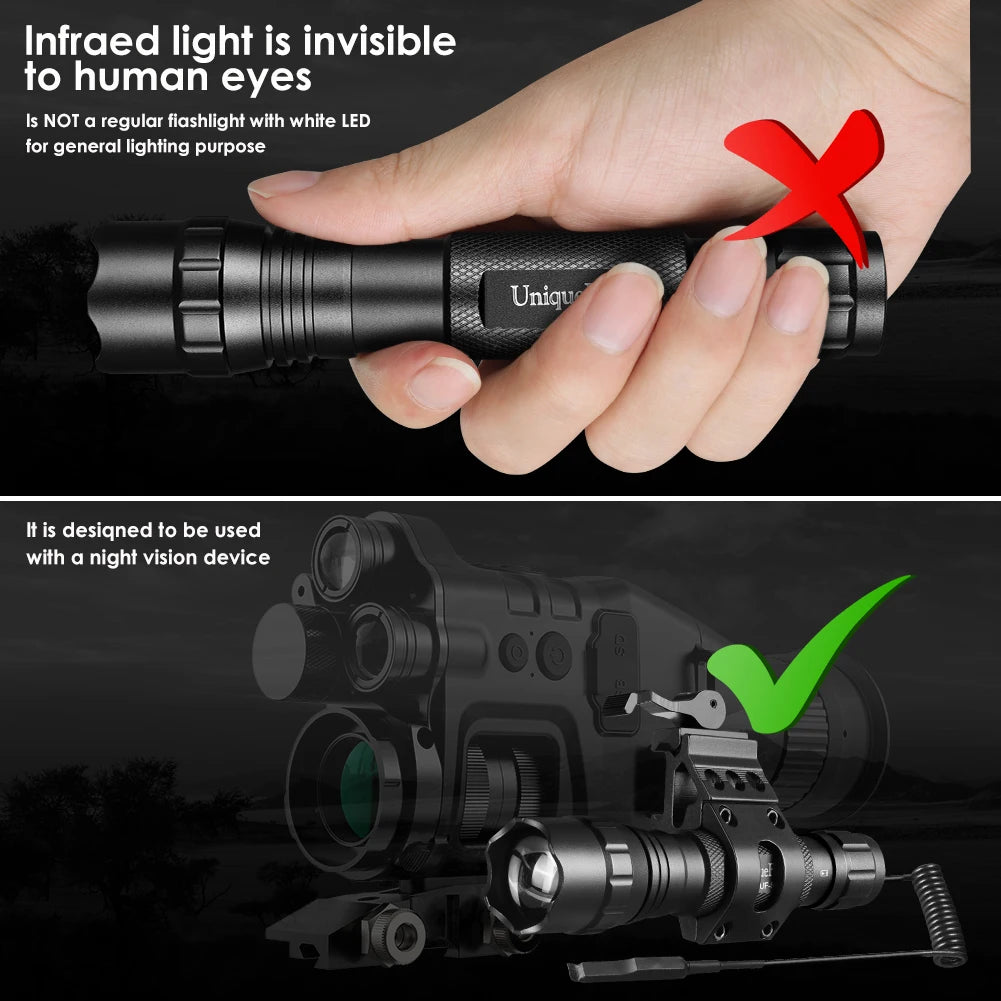 UniqueFire Small IR850nm 940nm Infrared Tactical Hunting LED Flashlight 3 Modes Zoomable Torch for Coyote Hog Predator Varmint