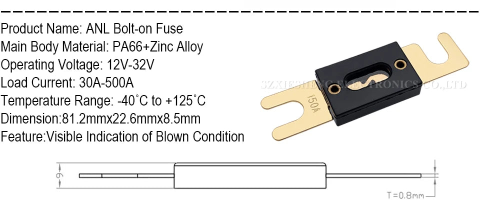 1Set ANL Automotive Fuse Holder Fusible Link With ANL Flat Type Bolt-on Blade Fuse 30A 40A 50A 60A 70A 80A 100A 120A 150A-500A