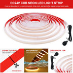 Solar Neon Light Strip 24V COB Waterproof IP68 Red Green Blue Warm Natural White 320LEDs/m Flexible High Density Linear Lighting
