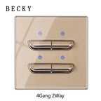Gold Tempered Glass Wall Switch Panel Led European 16a Socket Retro Toggle Light Switch Eu Uk Standard 2usb Socket 1Gang-4gang