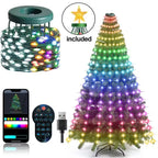 RGB Christmas Tree Waterfall Lights With Star Topper,APP Remote Control LED String Lights Multicolor Fairy Light Indoor Outdoor