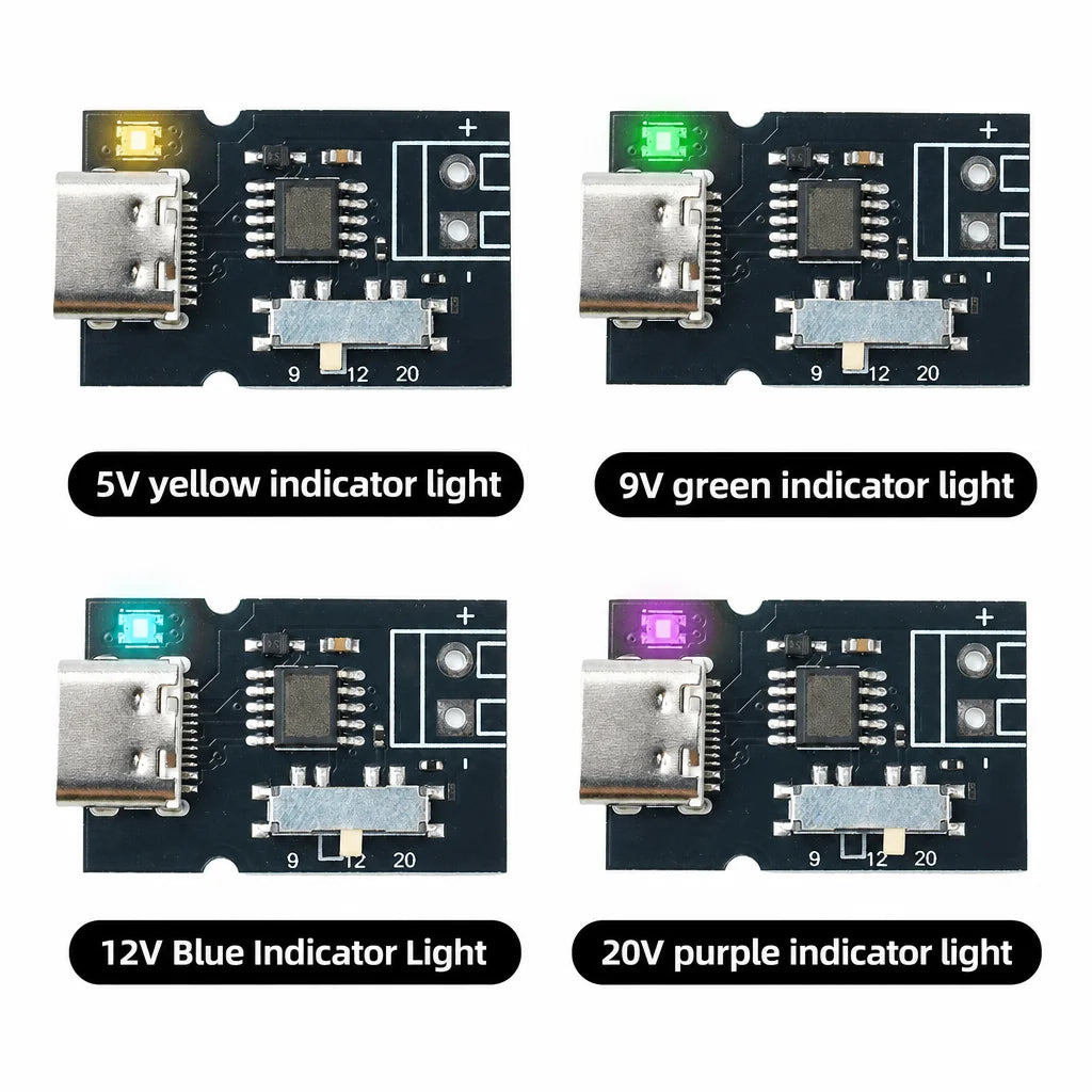 PD QC Protocol Fast Charging Decoy Module 5V 9V 12V 20V Adjustable with Indicator Light Type-C Trigger Module for DIY Electronic