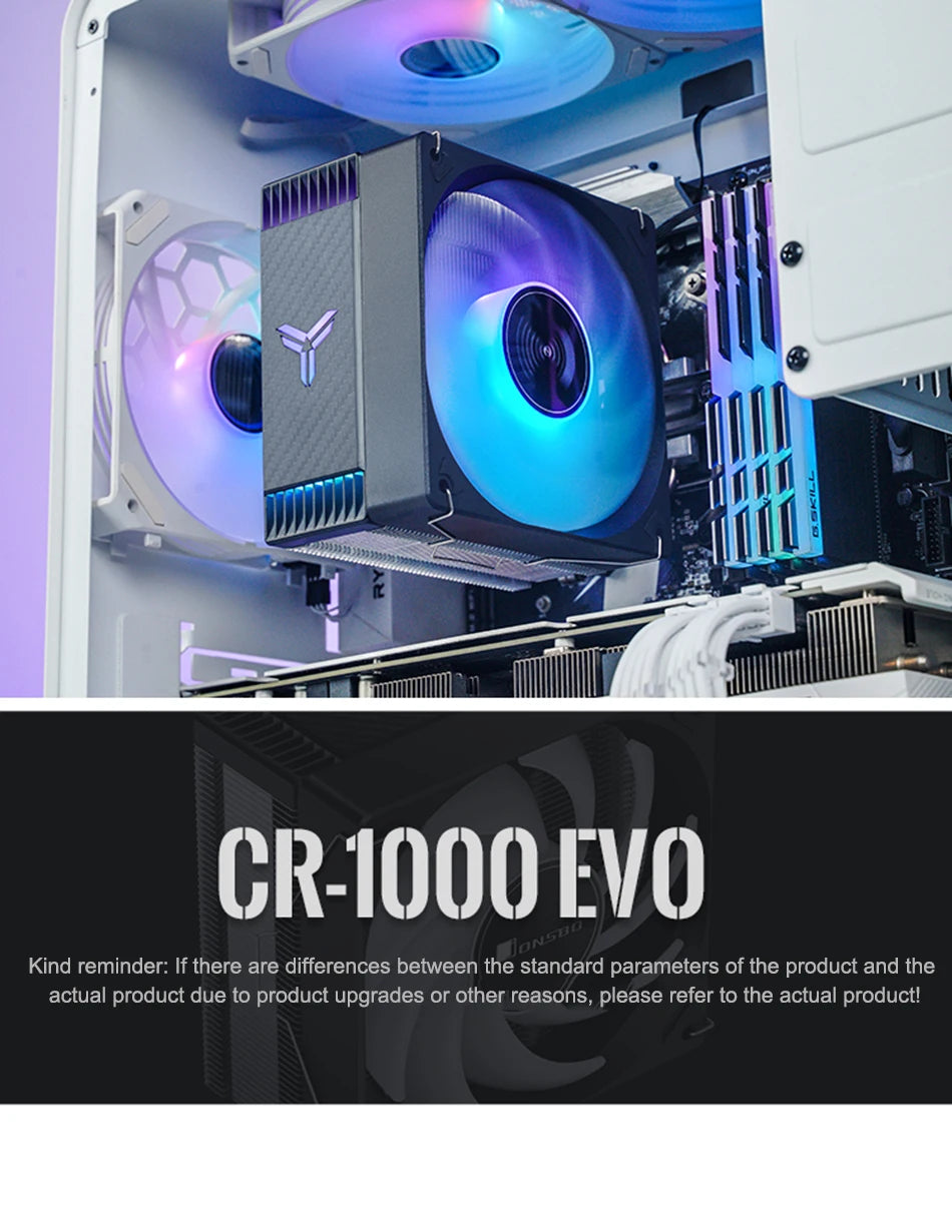 JONSBO CR-1000 EVO Tower CPU Cooler Nickel Plated 4 Heat Pipe 5V 3PIN ARGB Fan Air-Cooled Radiator For LGA1700 115X 1200 AM4 AM5