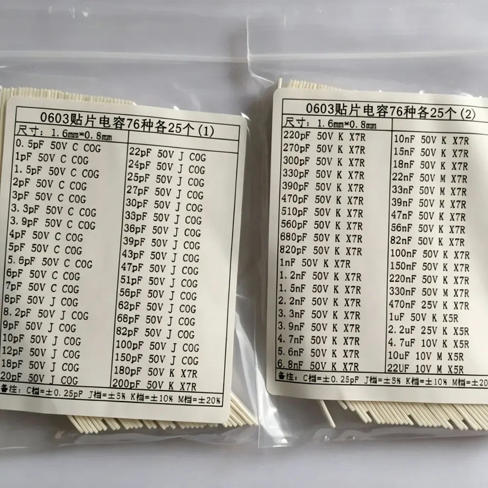 1900PCS 76kinds 0402 0603 0805 SMD Capacitor Kit Assorted Kit 76Values 1PF ~ 1UF New Sample component kit