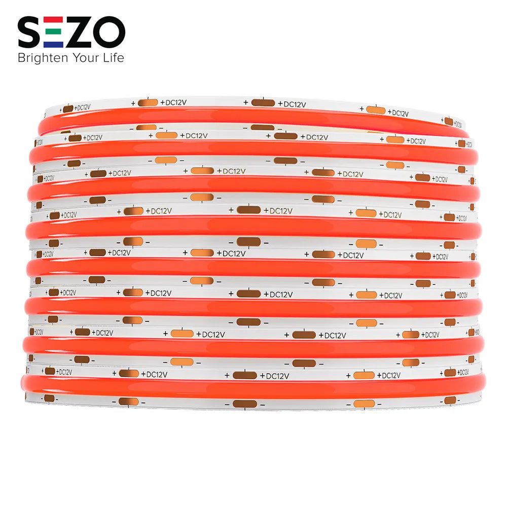 FCOB LED Strip 12V Flexible 5mm 8mm Width High Density Blue White Red Green Pink Yellow Flexible Dimmable RA90 Cob LED Strip