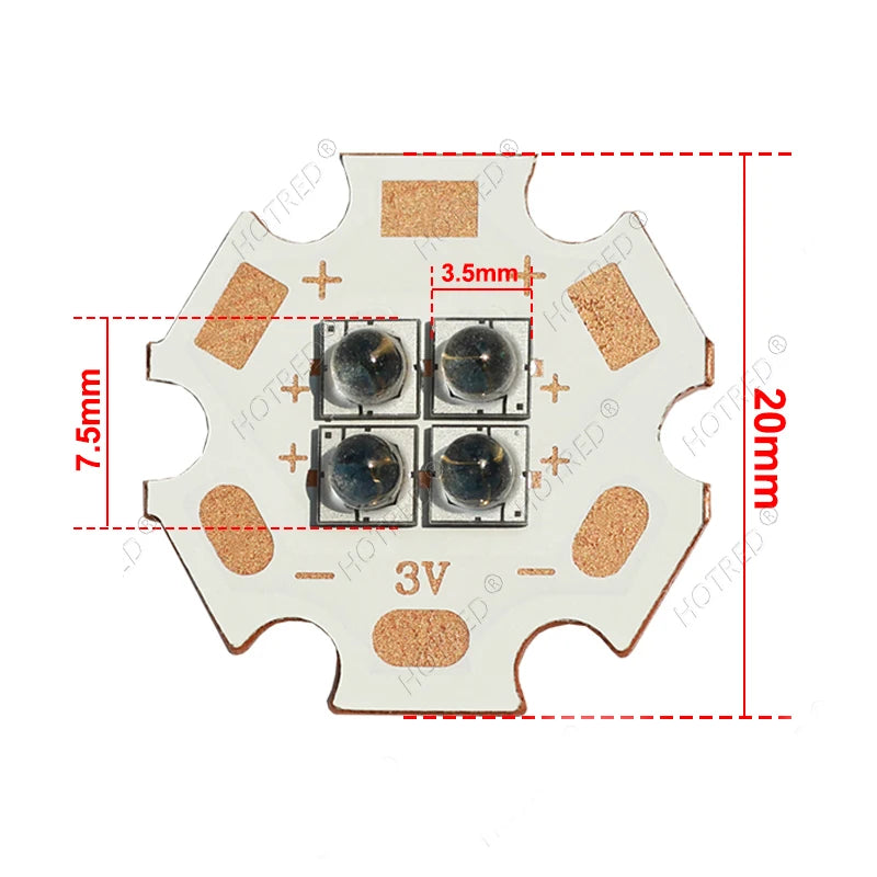 DC3V/6V/12V IR LED 60 Degree 850nm 940nm Chip 10W High Power Light3535 4Chips Infrared Lamp Ceramic Beads With 20mm Copper Board