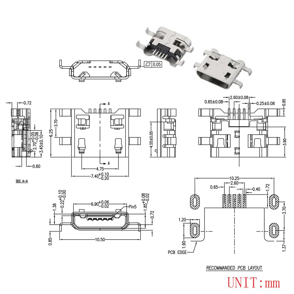 10PCS Micro USB 2P 5P Jack Charging Port Plug Dock Charger DIP SMD For Phone Tabletels Speakers Etc Port Socket Power Connector