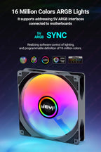 JEYI 120mm PC ARGB Cooling Fan AURA SYNC RGB Computer Fans Ultra Silent Heatsink Ventilador with 4PIN PWM and 5V 3PIN ARGB Port
