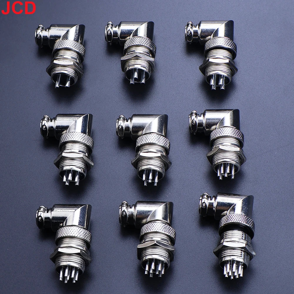 JCD GX16 90 Degree Right Angle 16mm Aviation Connector Elbow M16-2 3 4 5 6 7 8 9 10 Pin Female Plug Male Chassis Mount Socket