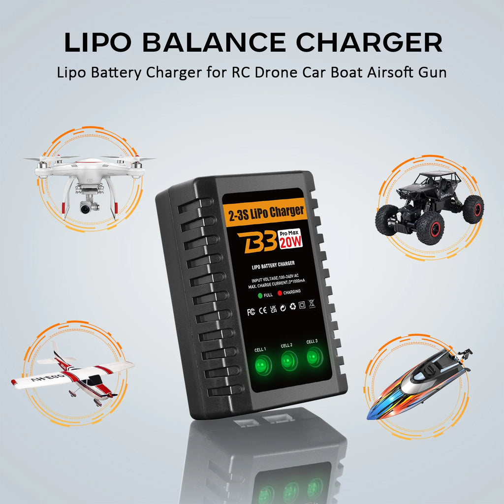 HTRC B3 2S-3S Lipo Battery Charger 110-220V AC LED 20W B3 Compact Charger Balance RC Charger