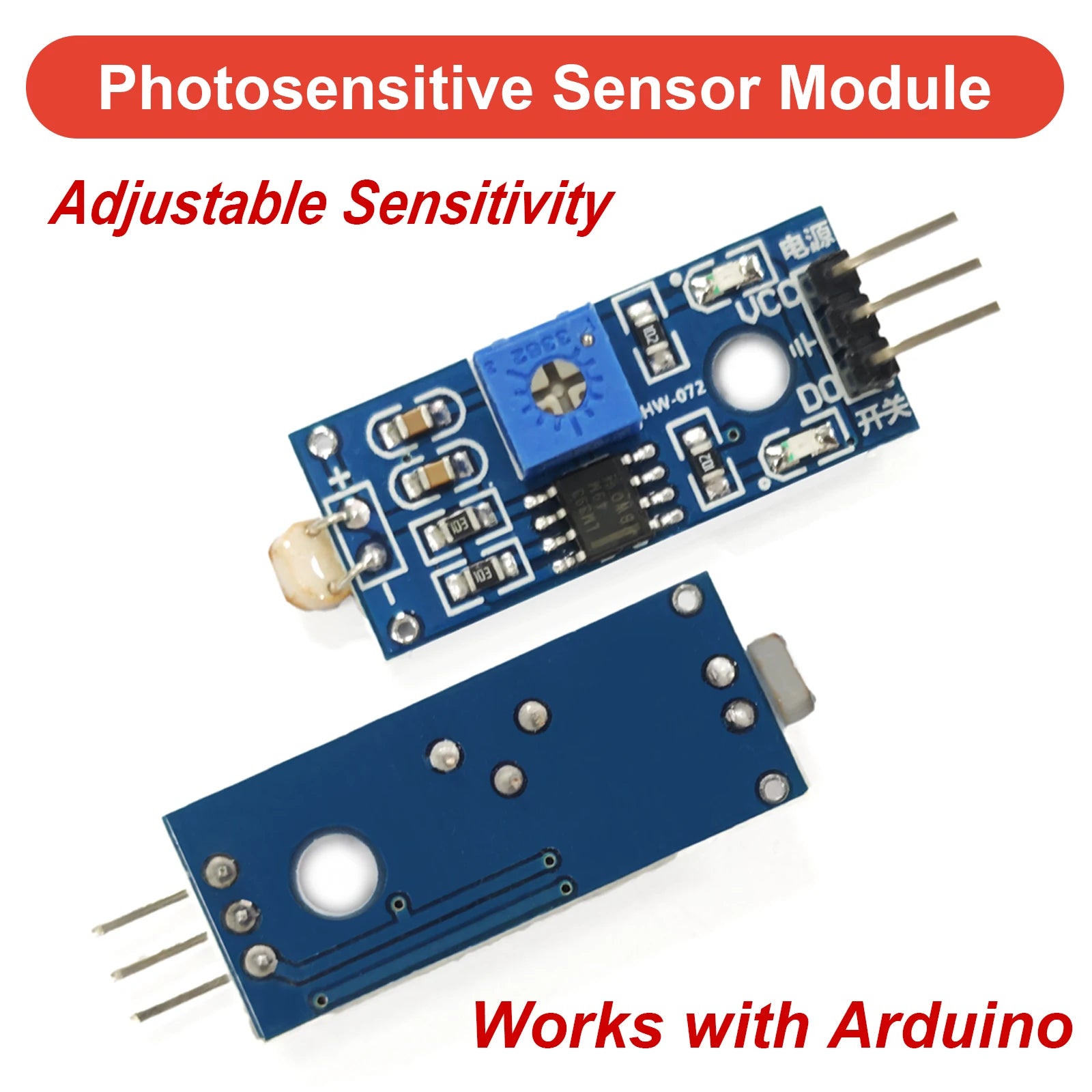 Photosensitive Sensor Module 5516 Photoresistor Sensor LDR Light Detection 3Pin 3.3V-5V for Arduino DIY Adjustable Robot