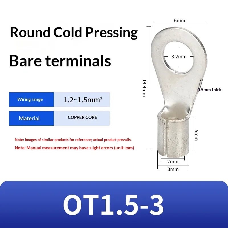 Circular Terminal Block OT1/1.5/2.5/4/6-4/5/6/8mm Cable Lug Spade Bare Copper Wire Connector Wires Non Insulated Crimp Terminal