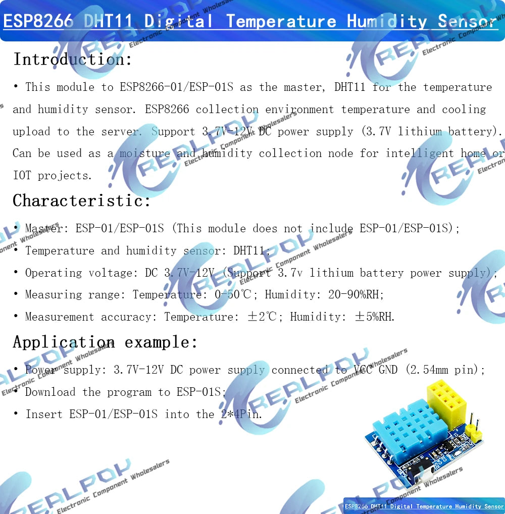 ESP8266 ESP-01 ESP-01S DHT11 DHT22 AM2302 Digital Temperature Humidity Sensor Wifi Module Replace SHT11 SHT15 High Precision
