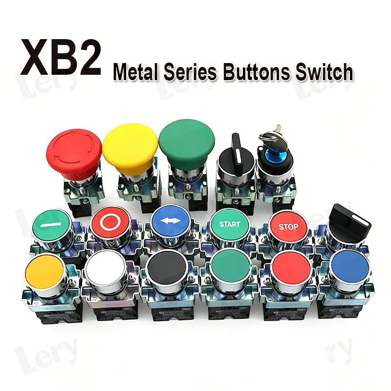 1Pcs XB2-BG21 XB2-BA31 XB2-BS54 22mm Knob Key Start Inching Power on Button Switch Self Reset Small Mushroom Head Emergency Stop