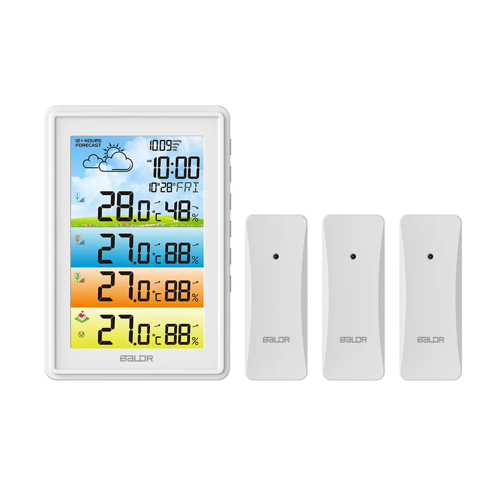 BALDR Wireless Large Screen Weather Station Digital Hygrometer Thermometer DCF Alarm Clock Calendar Barometer 3 Forecast Sensor