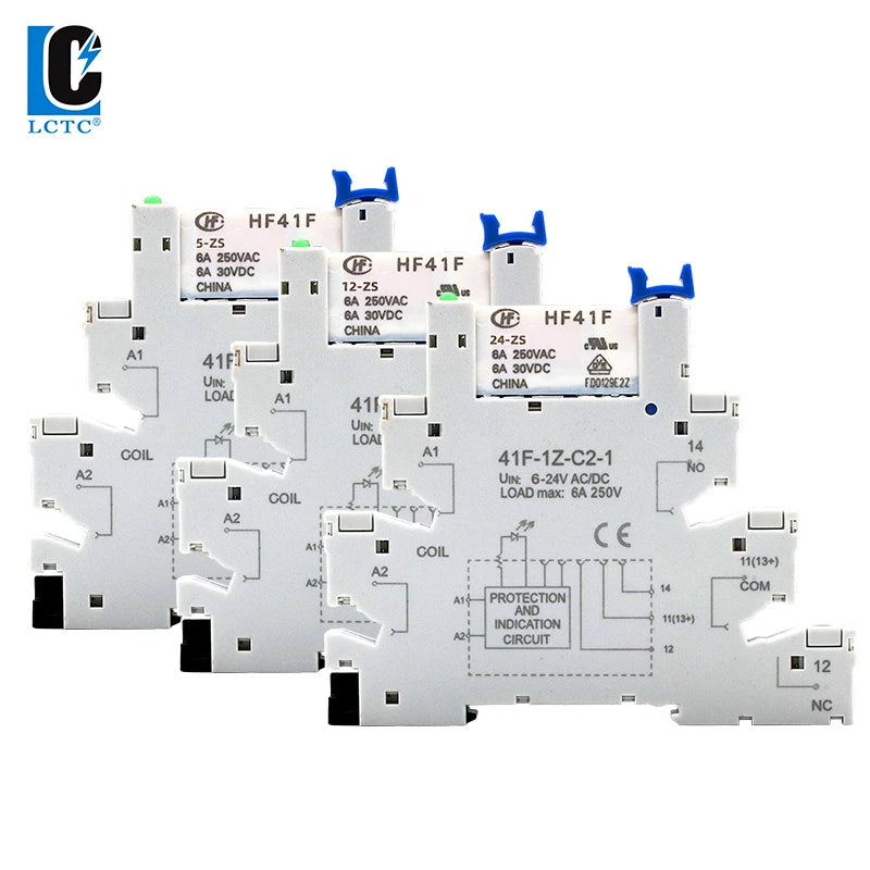 1PCS Slim Relay HF-41F 5V 12V 24V High Frequency Relay Base DIN Rail Relay 41F-5-ZS41F-12-ZS41F-24-ZS LED 6A