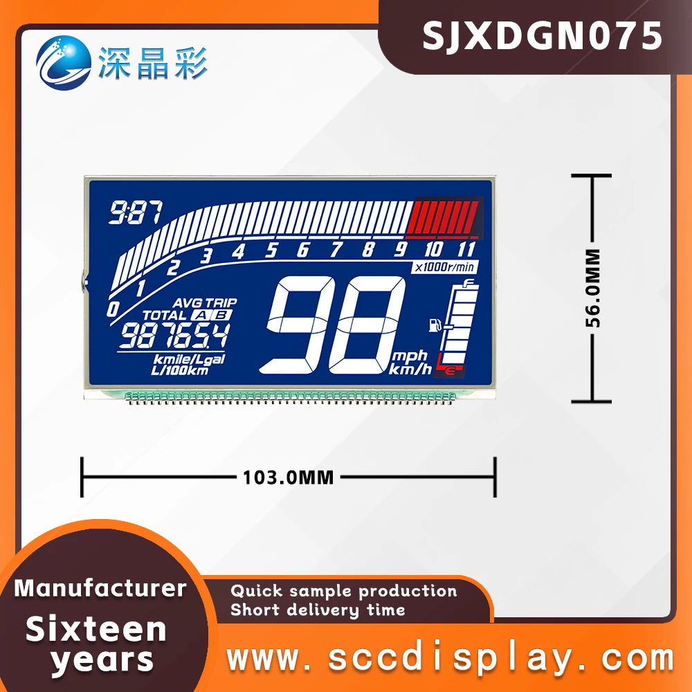 Wholesale Customization SJXDGN075 Wide Temperature Digital Display LCD Screen HTN Anti Glare Segment Code Screen for Motorcycles