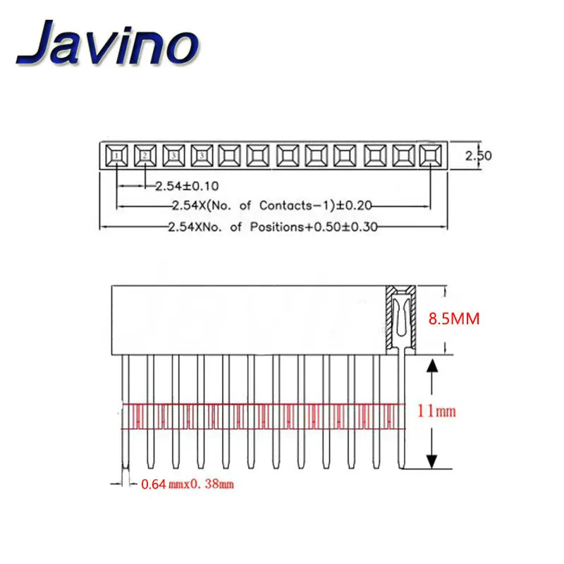 10PCS 2.54mm Single Row Female Long pins 11mm Breakaway PCB Board Pin Header socket Connector 1*2/3/4/6/8/10/15Pin For Arduino